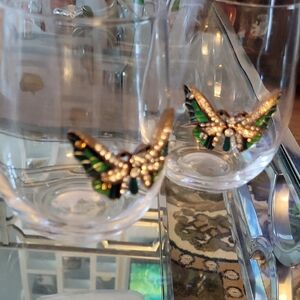 Elegant Butterfly Glass Set - Green and Gold